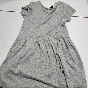 Gap Sweater Dress Girl 5 Gray Marled Gold Beaded Pleated Short Sleeve Button Top